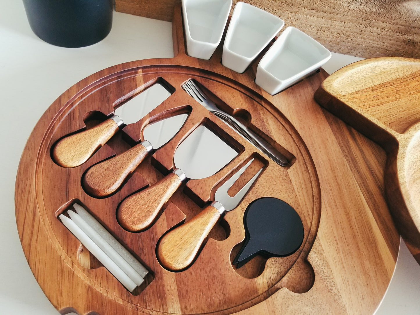 Extra Large 12 Piece Charcuterie Set.  Jumbo Acacia Wood Charcuterie Set.  Slate plate can be engraved for personalization.