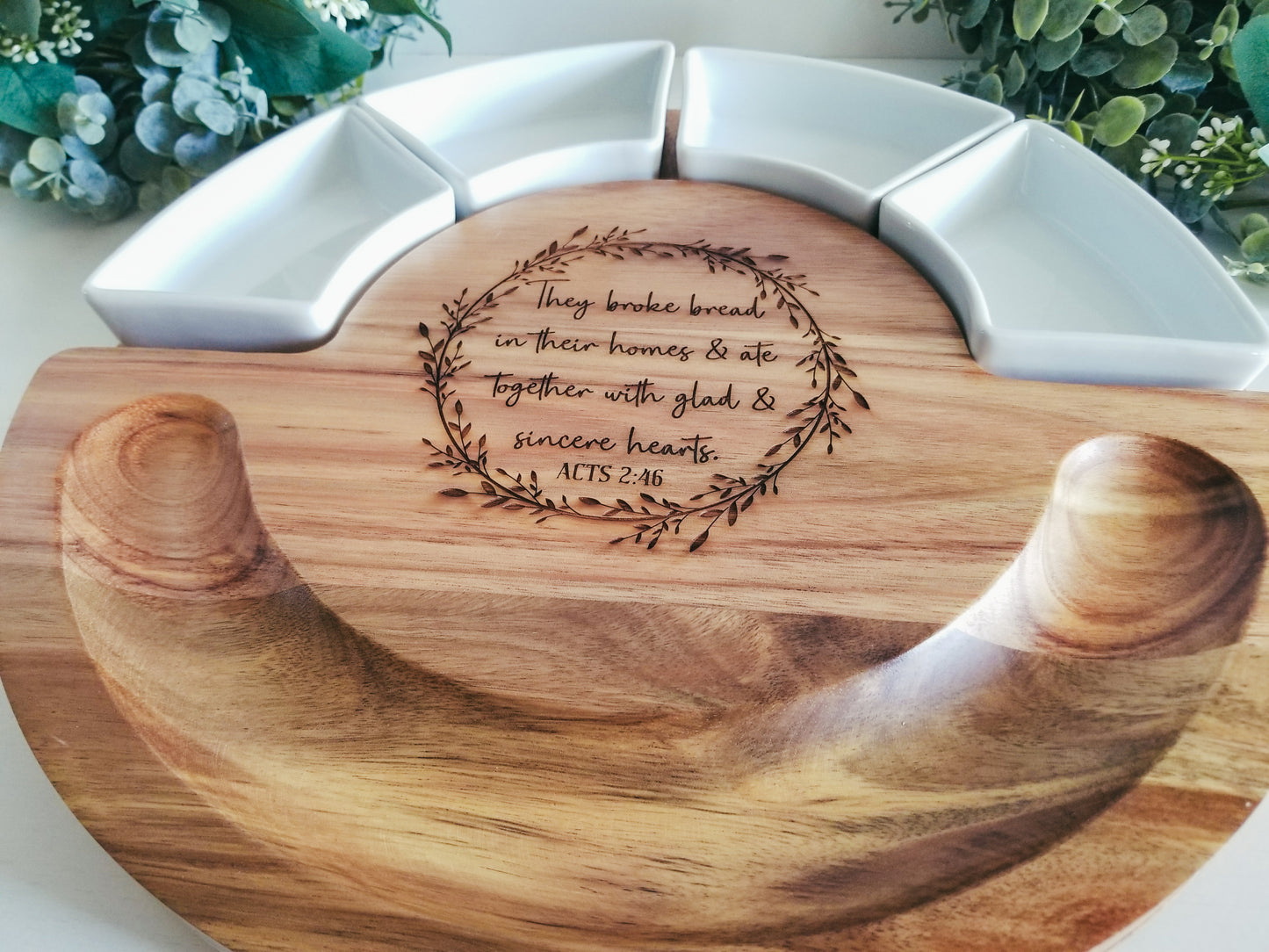 9 Piece Acts 2:46 Acacia Wood Charcuterie Set. Can Be Customized To Your Needs.