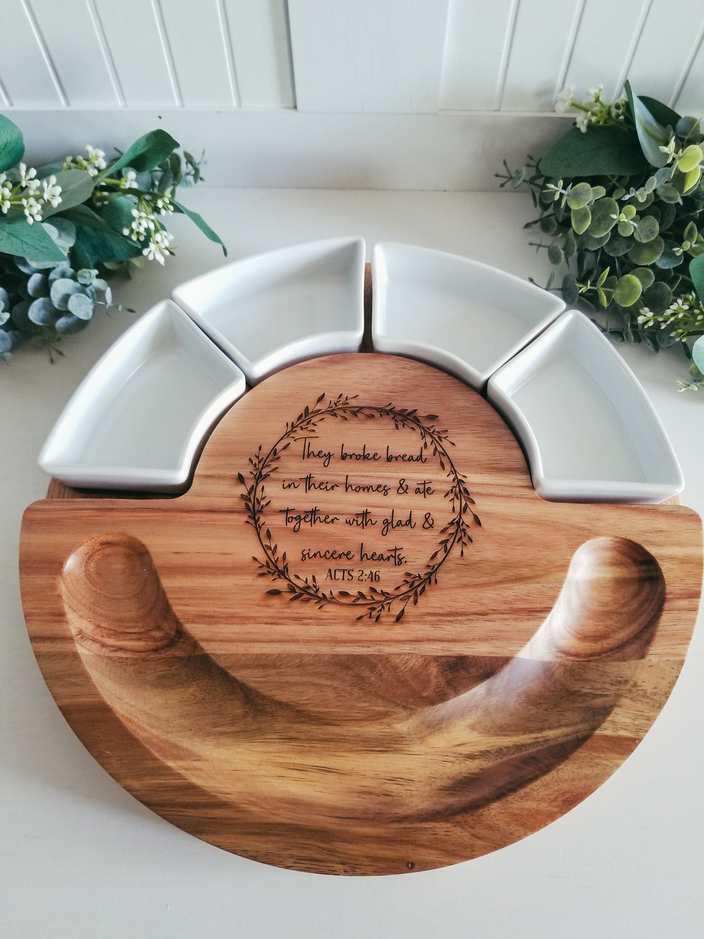 9 Piece Acts 2:46 Acacia Wood Charcuterie Set. Can Be Customized To Your Needs.