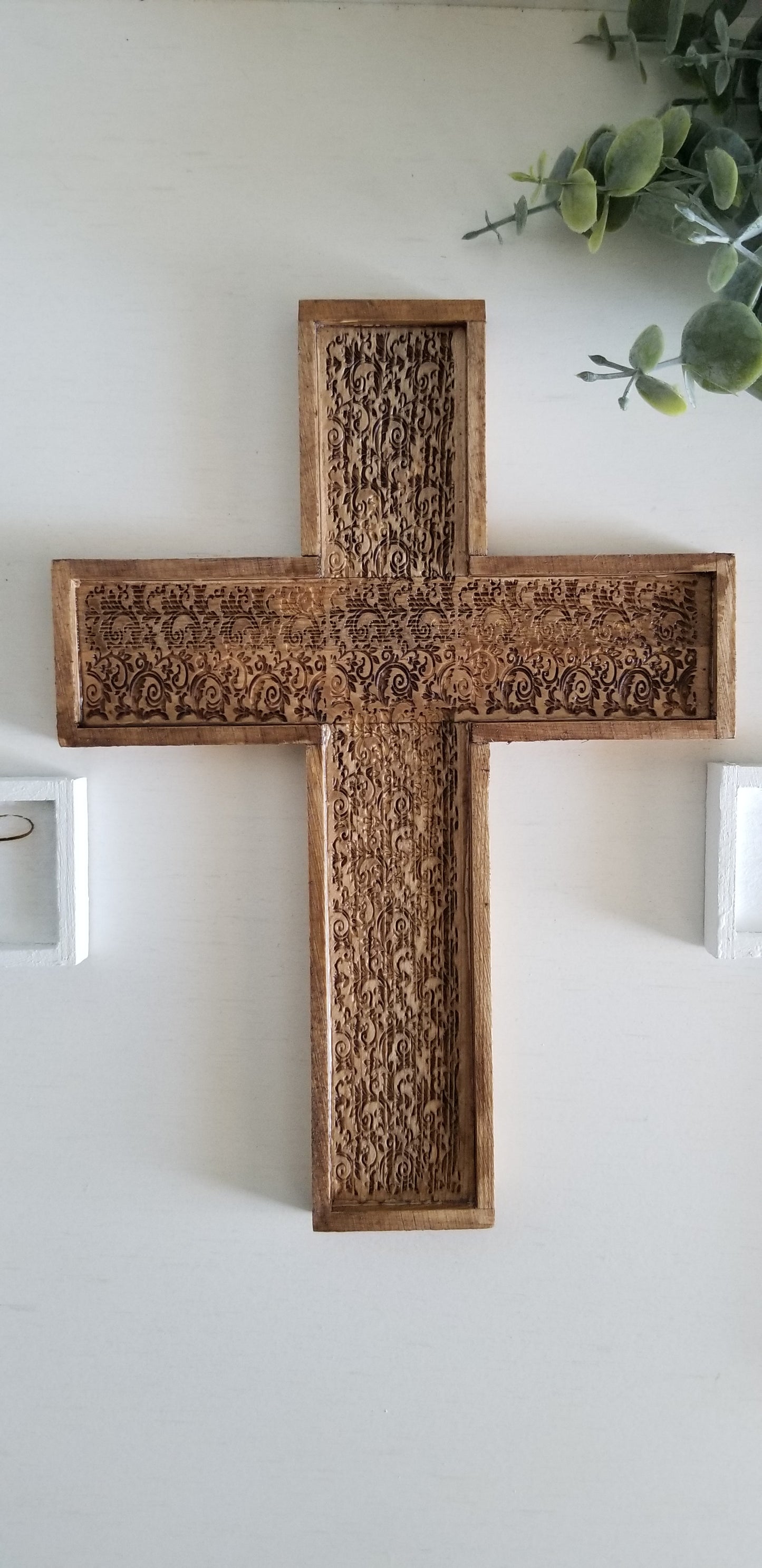 9 Inch Wood Wall Cross. Personalized Wood Wall Cross. Engraved Cross.