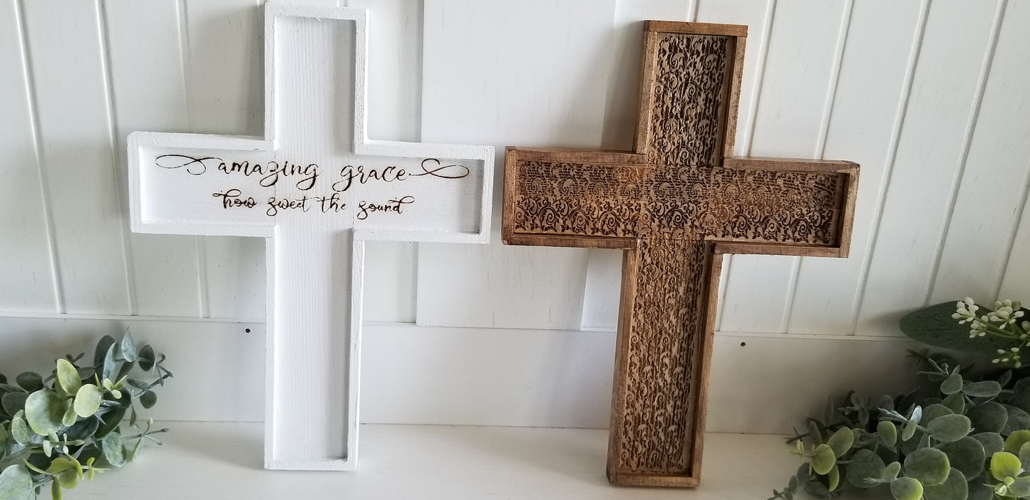 9 Inch Wood Wall Cross. Personalized Wood Wall Cross. Engraved Cross.