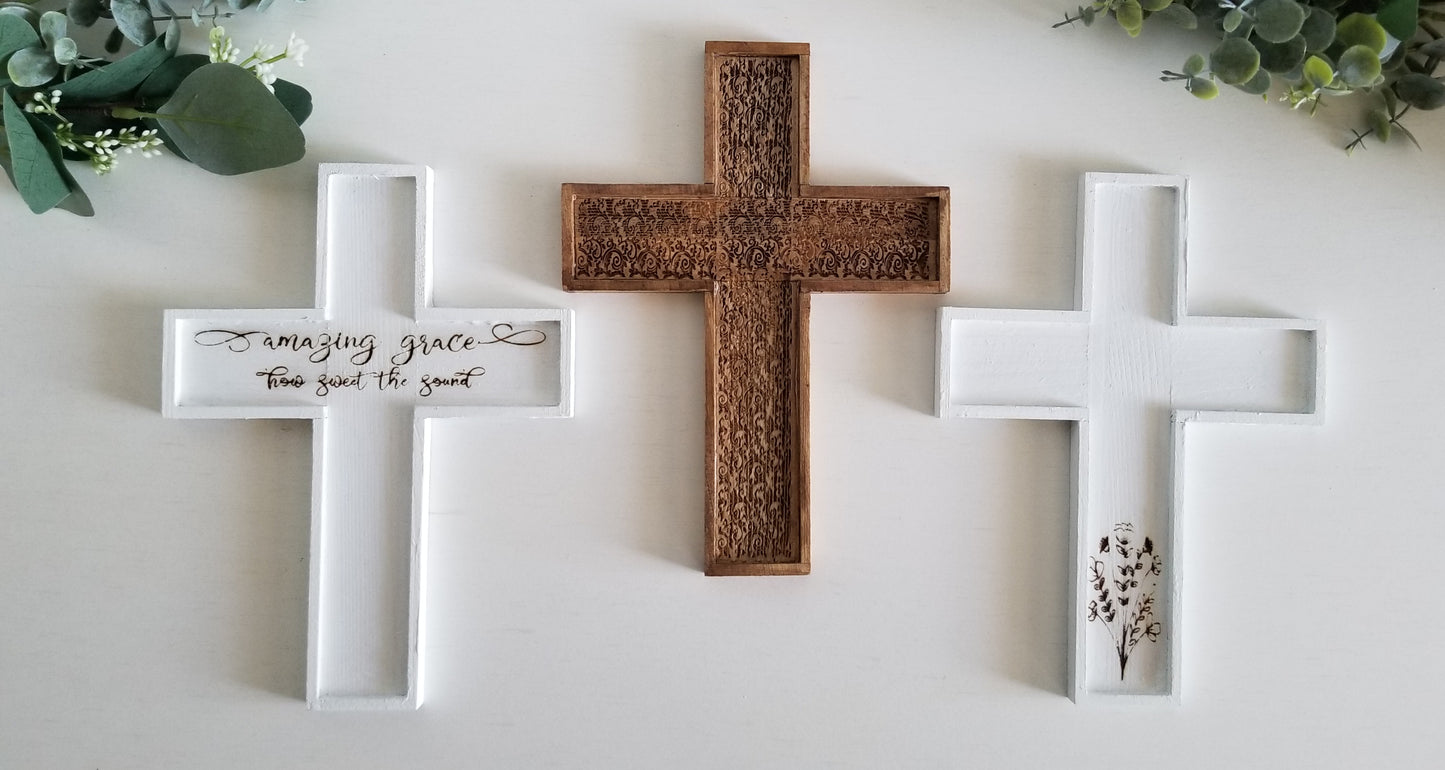 9 Inch Wood Wall Cross. Personalized Wood Wall Cross. Engraved Cross.