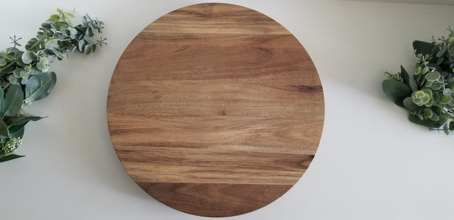 Acacia Wood Lazy Susan.  15 inch Engraved Lazy Susan.