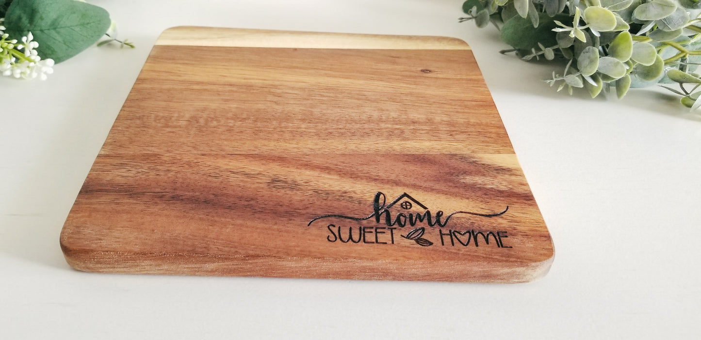 Acacia Wood Trivet.  8.3 Inch Wooden Engraved Trivet. Personalized Gifts. Kitchen Trivets