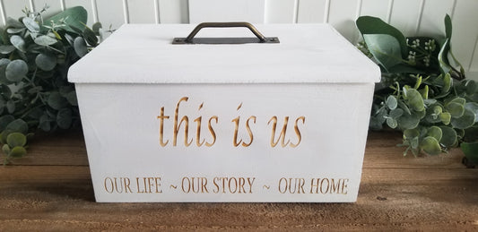 Engraved White Wooden Keepsake Box.