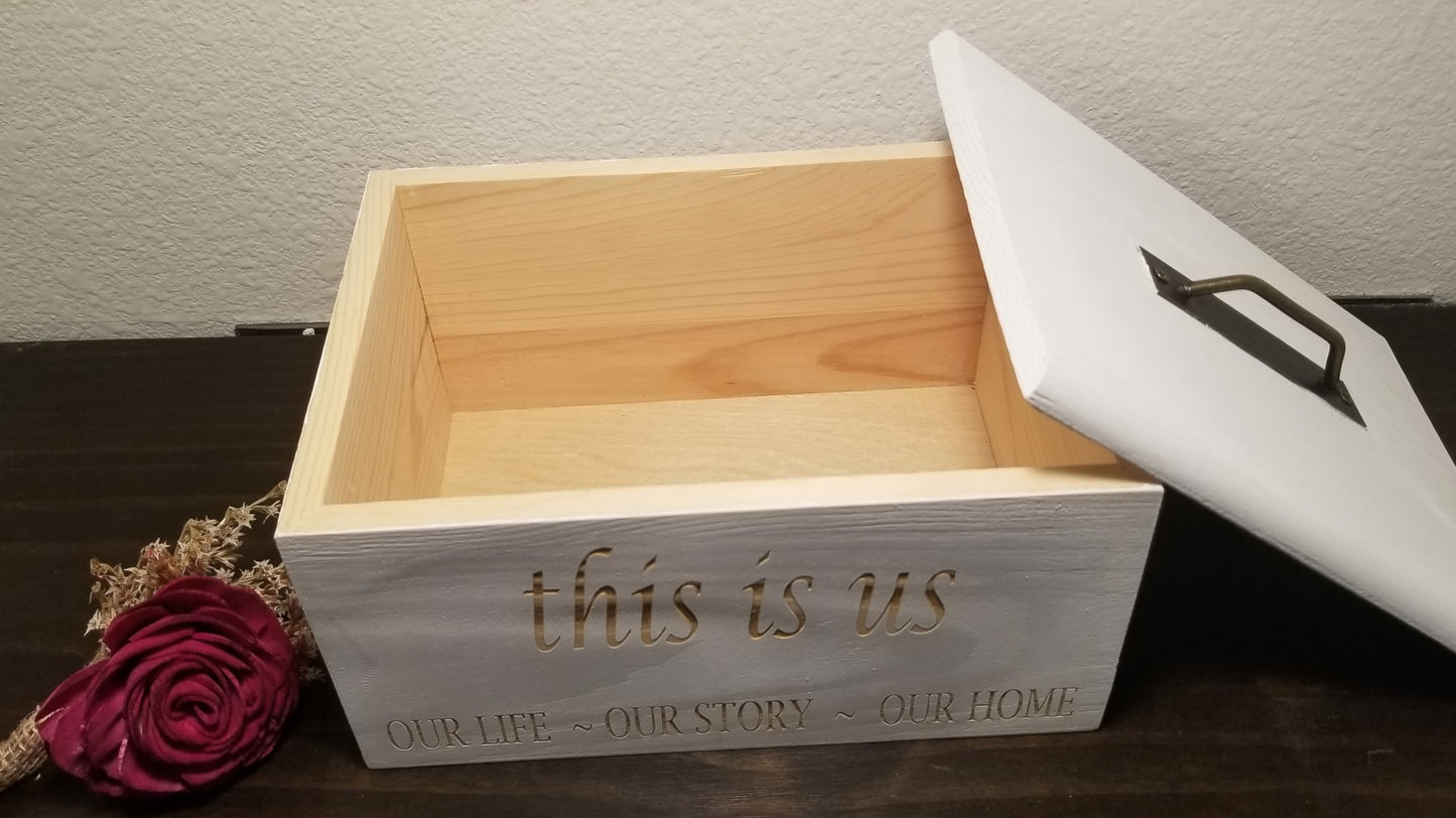 Engraved White Wooden Keepsake Box.