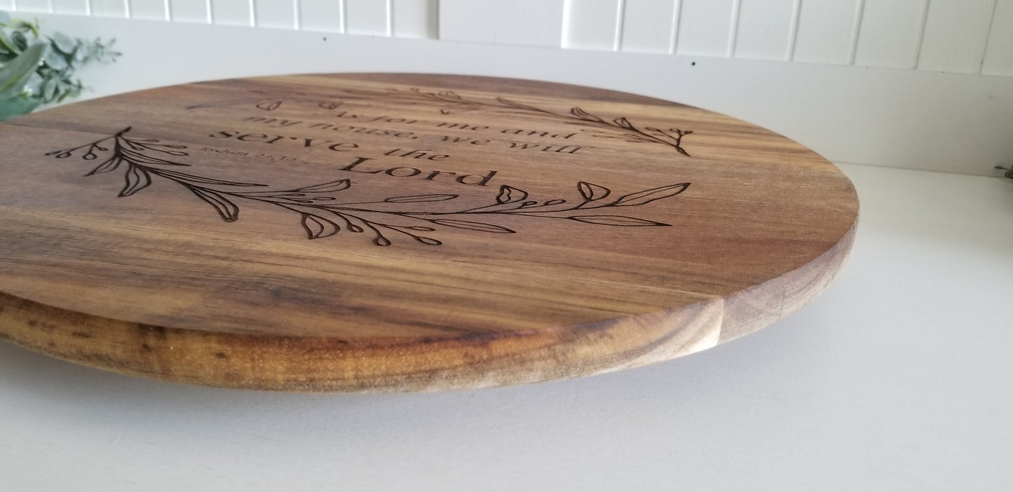 Acacia Wood Lazy Susan.  15 inch Engraved Lazy Susan.