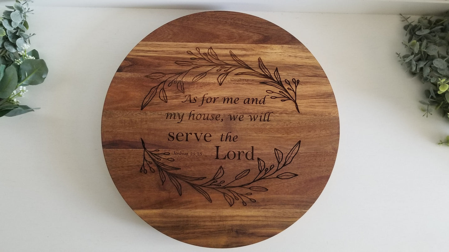 Acacia Wood Lazy Susan.  15 inch Engraved Lazy Susan.