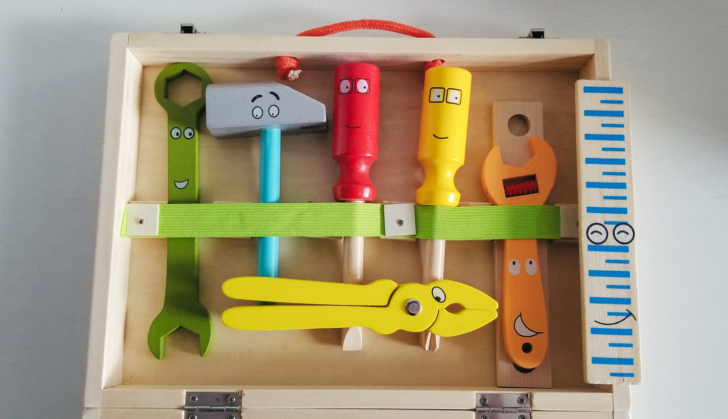 Kid's Wooden Tool Set. 43 Piece Personalized Wooden Tool Set. Montessori Toddler Toys.  Learning Educational Construction.  Toddler Play Set