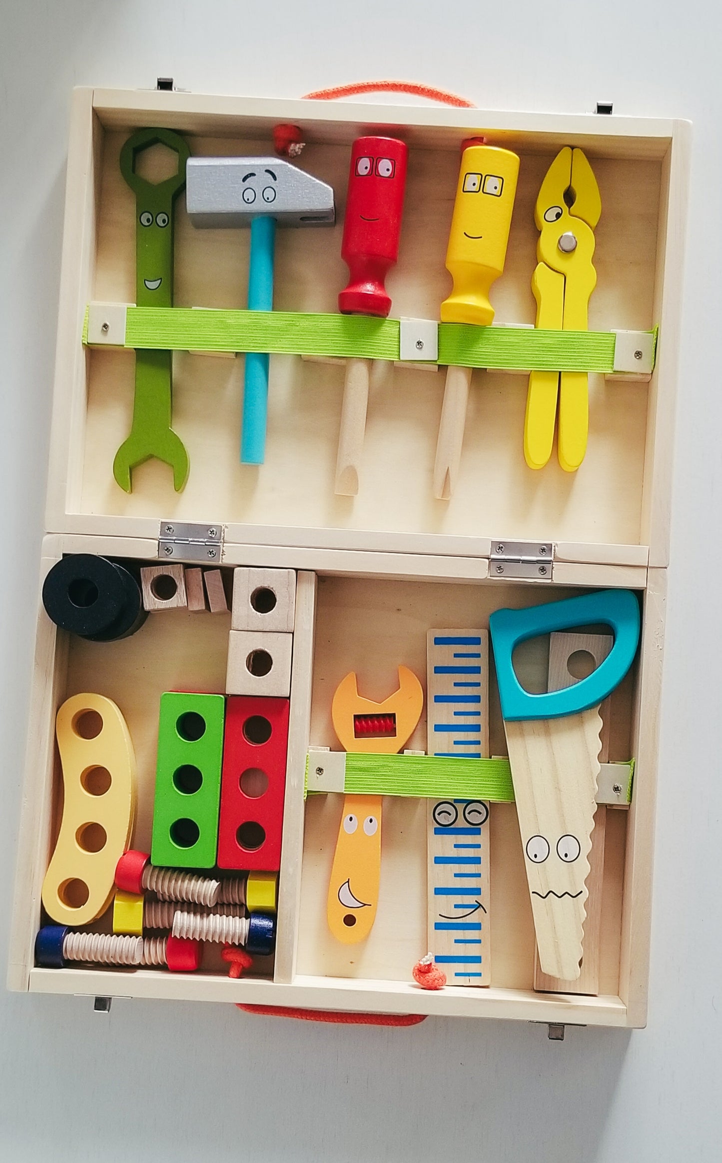 Kid's Wooden Tool Set. 43 Piece Personalized Wooden Tool Set. Montessori Toddler Toys.  Learning Educational Construction.  Toddler Play Set