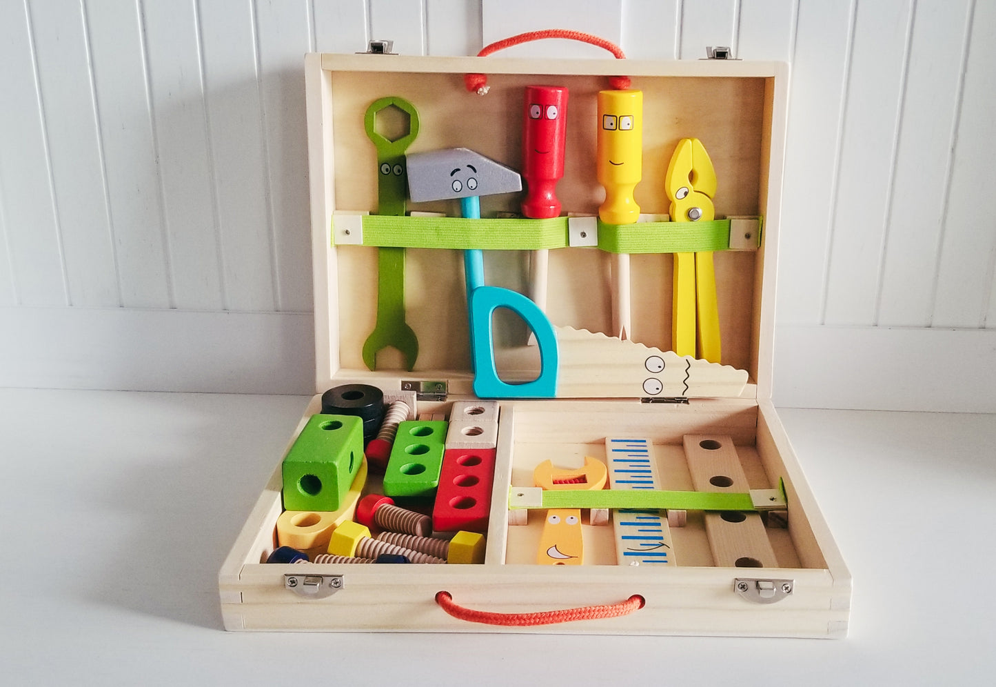 Kid's Wooden Tool Set. 43 Piece Personalized Wooden Tool Set. Montessori Toddler Toys.  Learning Educational Construction.  Toddler Play Set