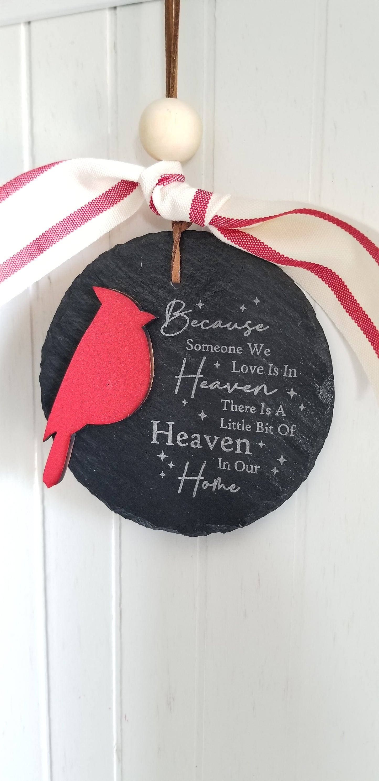 Cardinal Slate Memorial Ornament. Christmas Ornament.  Memorial Ornament.  Heaven in our Home Ornament. 4 Inch Christmas Ornament.