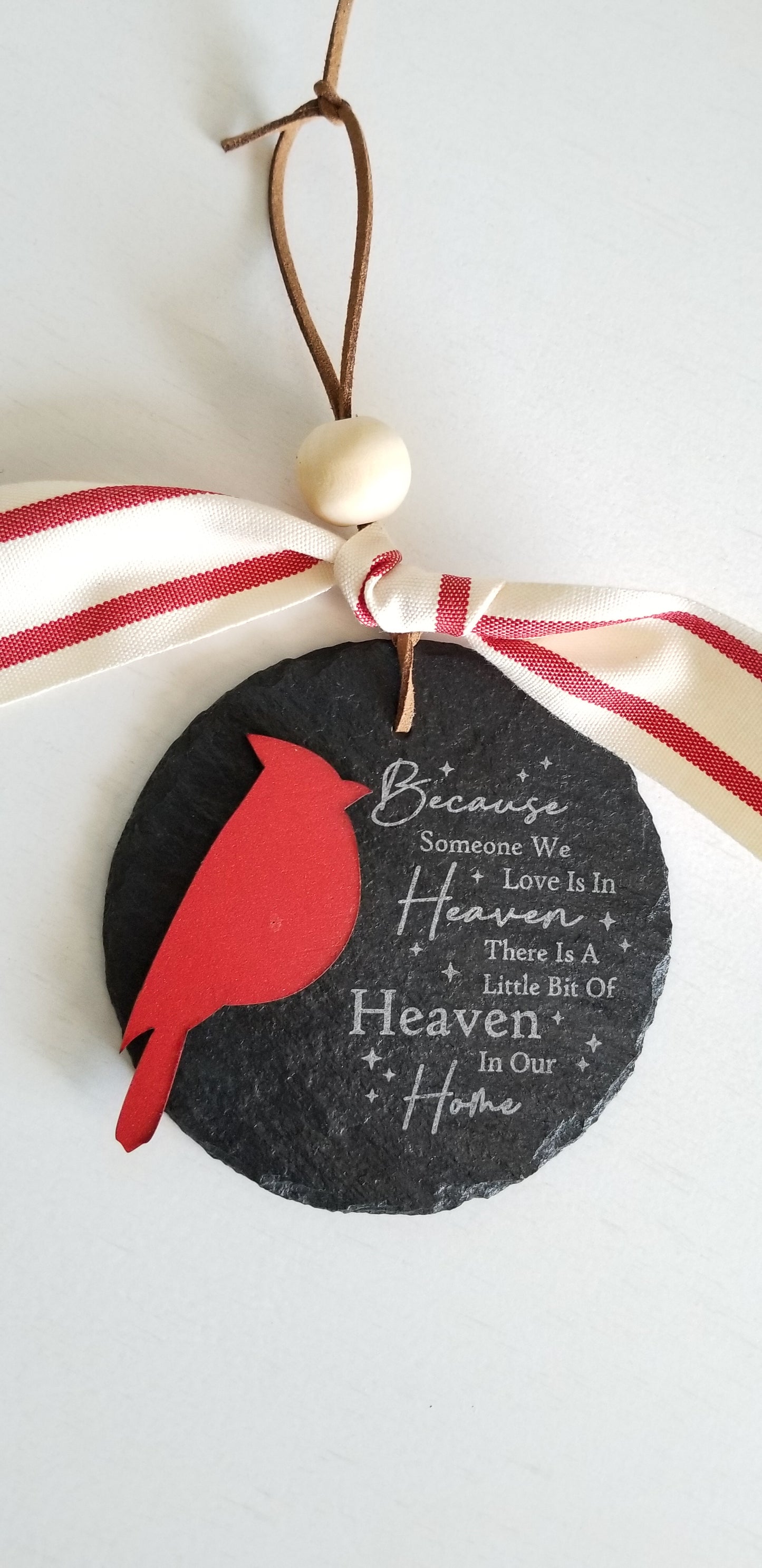 Cardinal Slate Memorial Ornament. Christmas Ornament.  Memorial Ornament.  Heaven in our Home Ornament. 4 Inch Christmas Ornament.