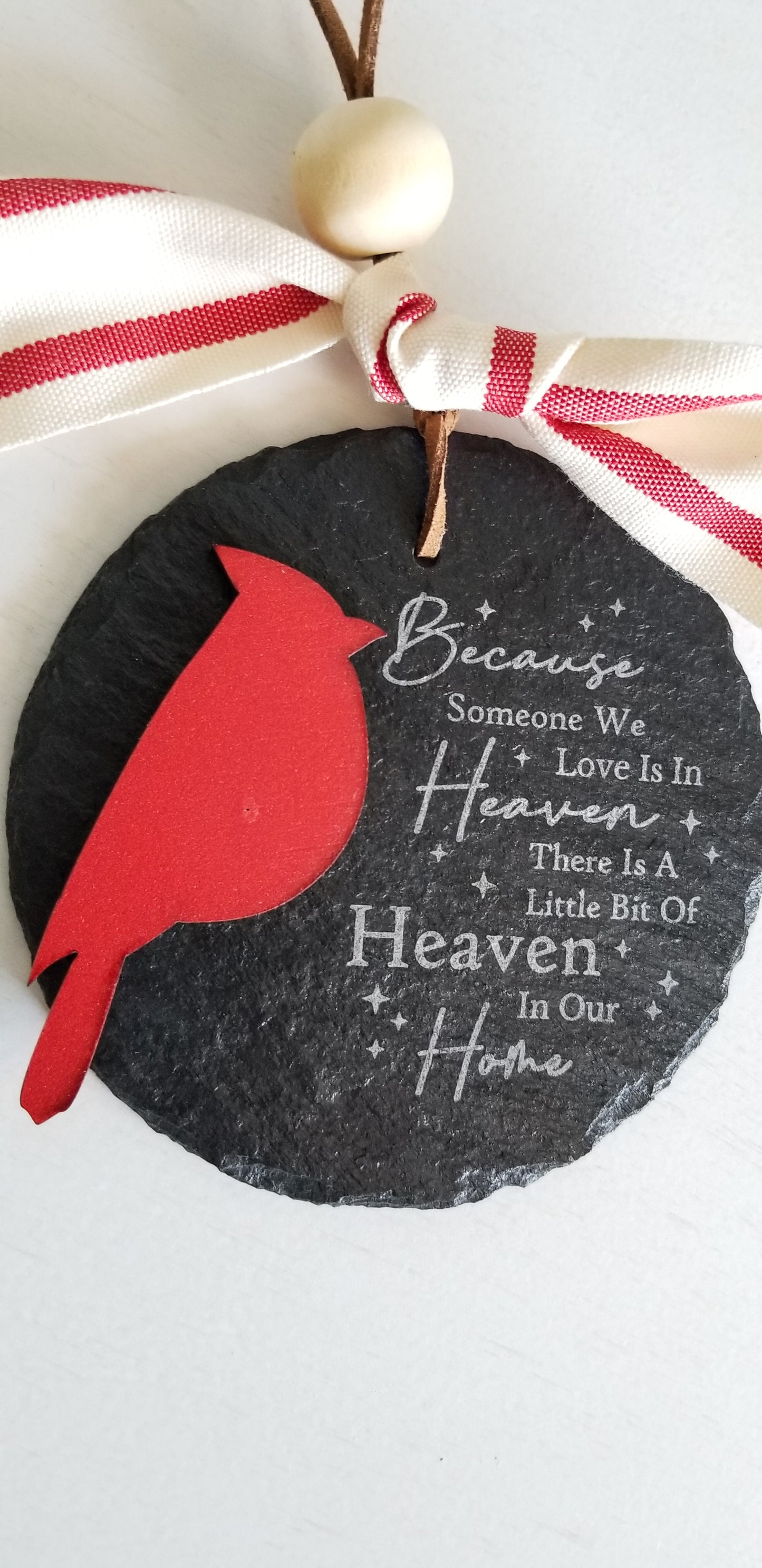 Cardinal Slate Memorial Ornament. Christmas Ornament.  Memorial Ornament.  Heaven in our Home Ornament. 4 Inch Christmas Ornament.