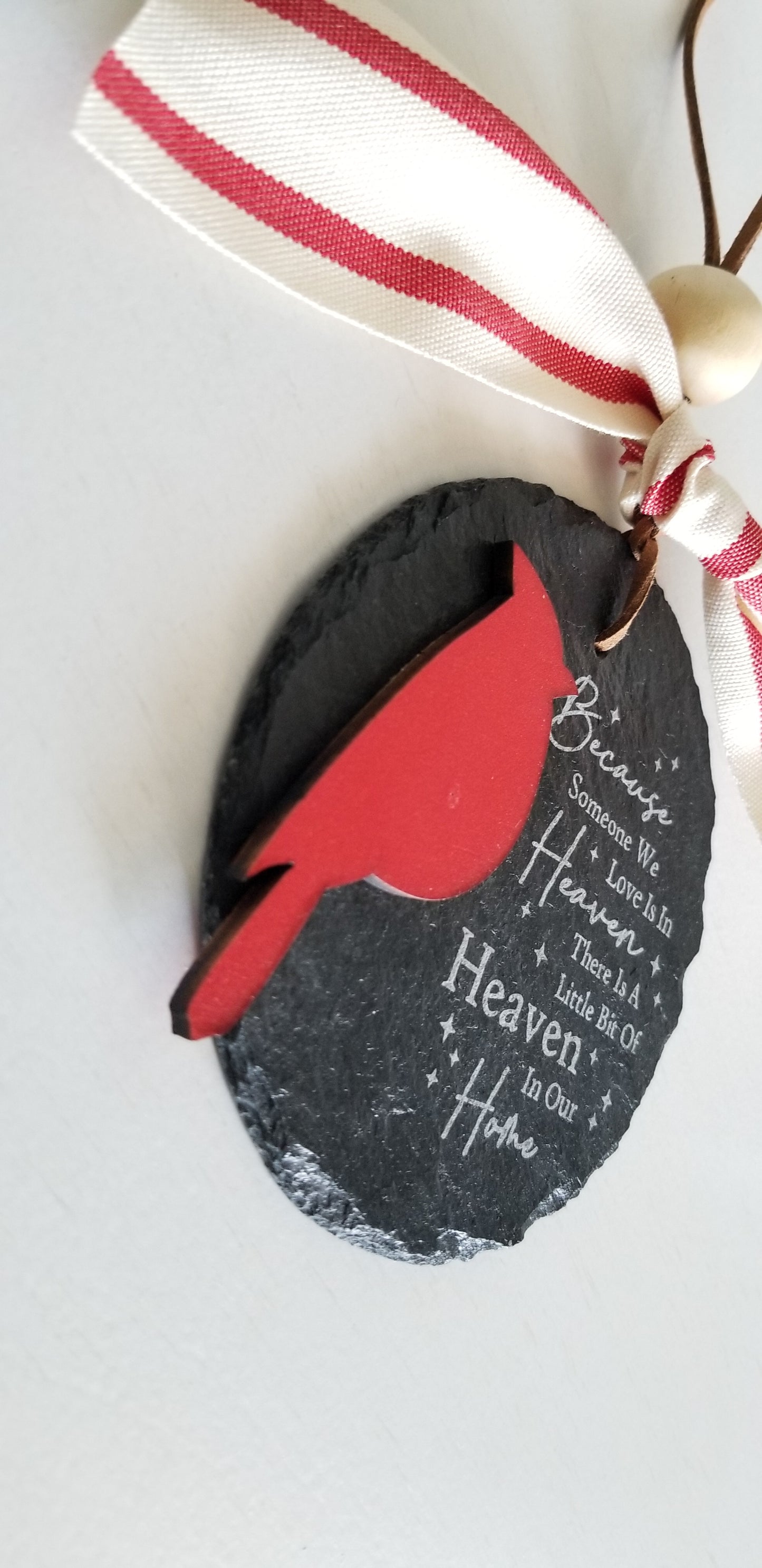 Cardinal Slate Memorial Ornament. Christmas Ornament.  Memorial Ornament.  Heaven in our Home Ornament. 4 Inch Christmas Ornament.