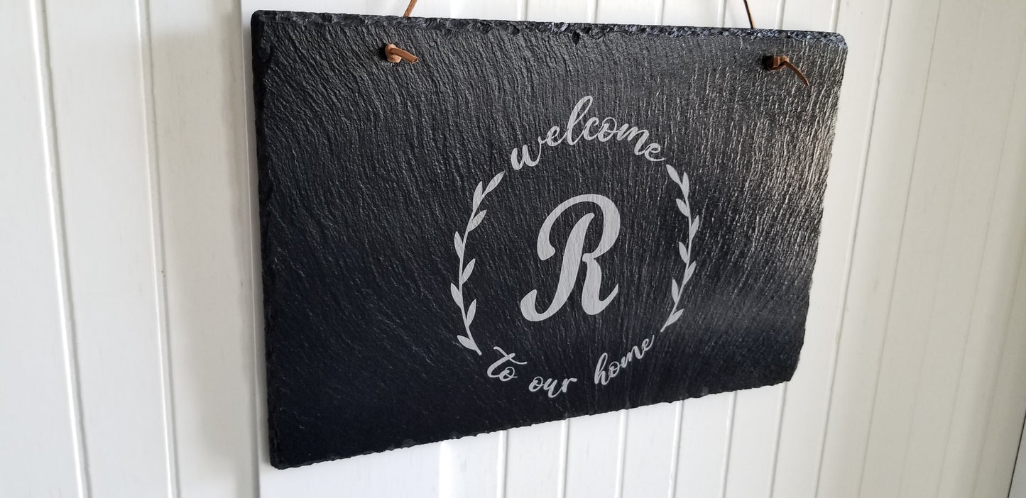 Slate Home Sign. Welcome to our home sign. Personalized Monogram home sign. Personalized Slate Plaque.  Housewarming gift.  New Home Gift.