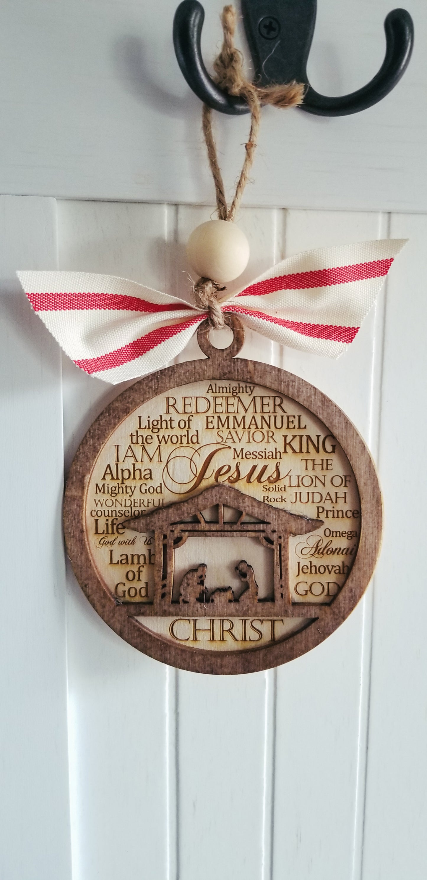 Nativity Scene Ornament.  Names of Jesus Ornament.  Double layered Engraved Wooden Christmas Ornament.  Christmas Ornament.