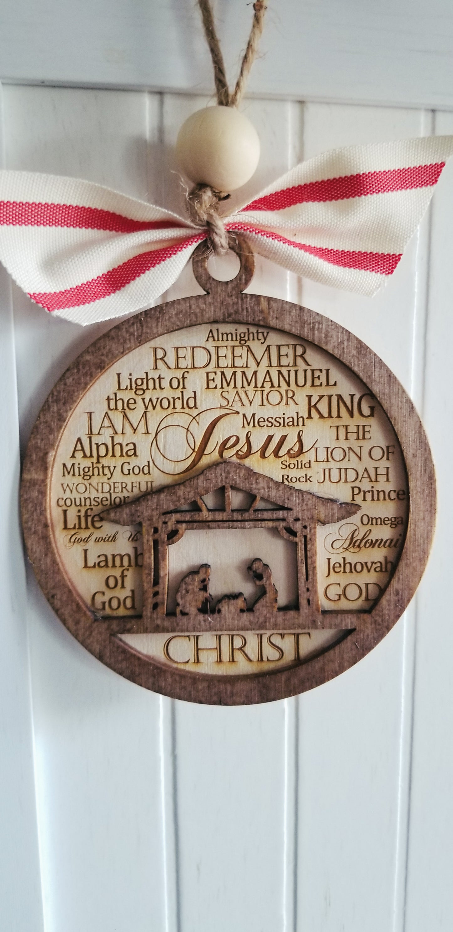 Nativity Scene Ornament.  Names of Jesus Ornament.  Double layered Engraved Wooden Christmas Ornament.  Christmas Ornament.