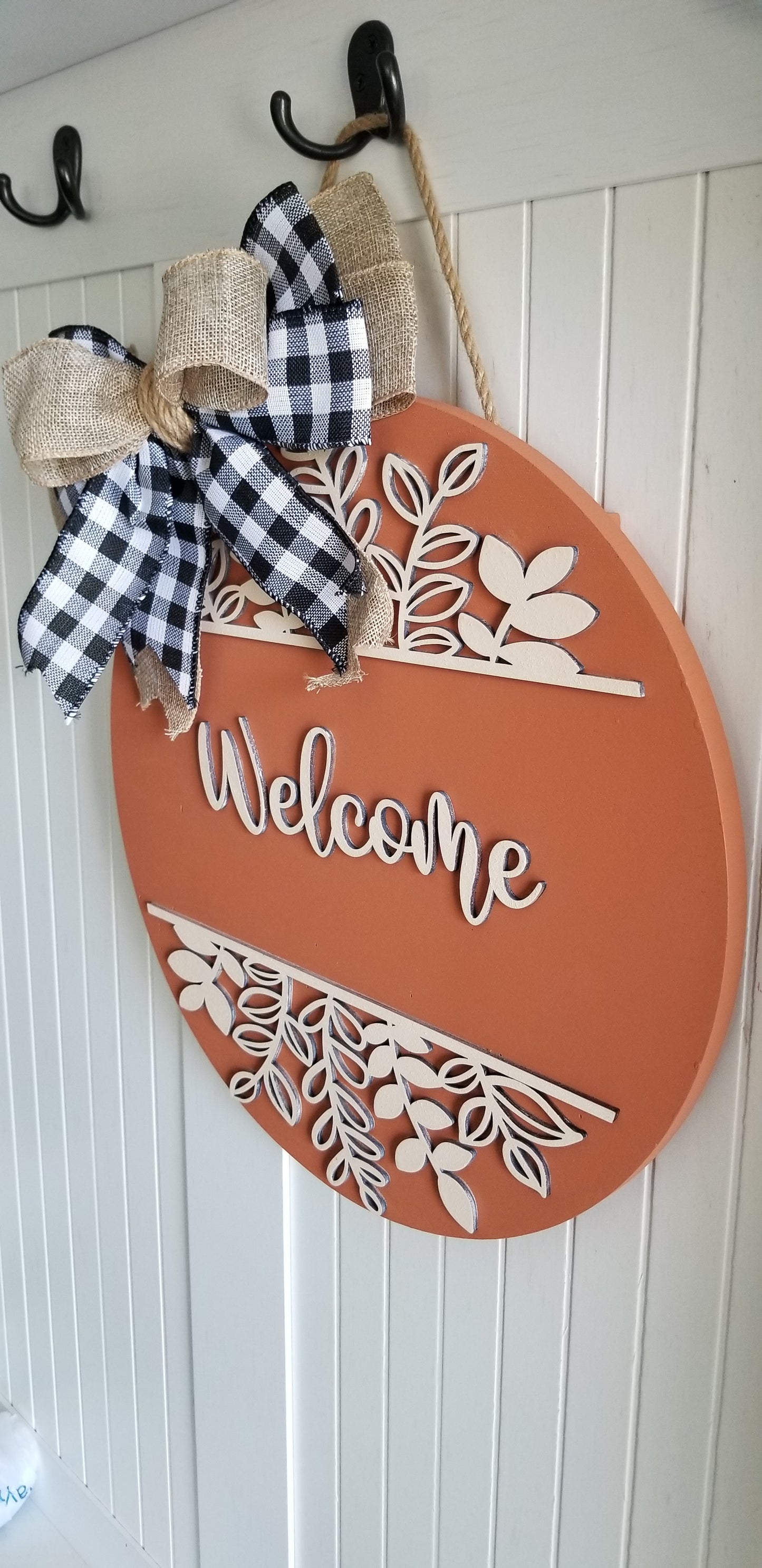 Welcome Floral Sign 2 layered. With bow included.