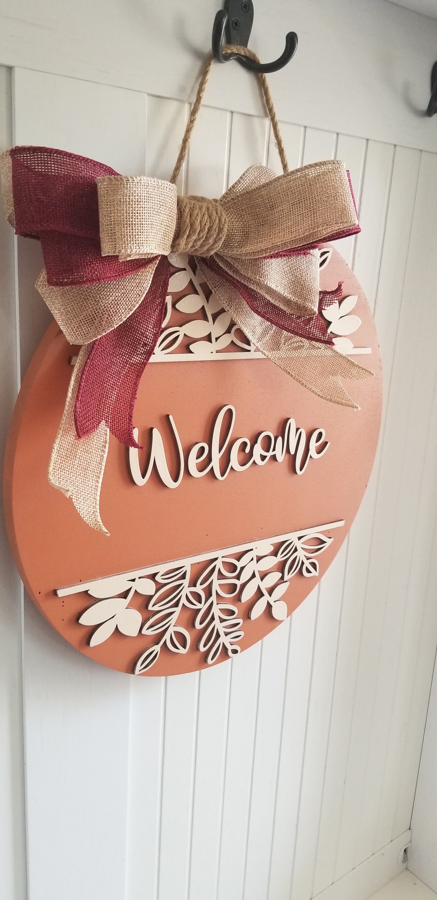 Welcome Floral Sign 2 layered. With bow included.