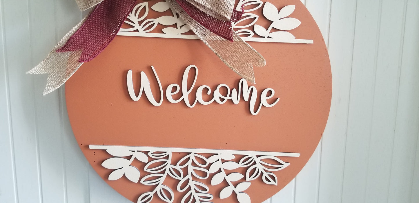 Welcome Floral Sign 2 layered. With bow included.