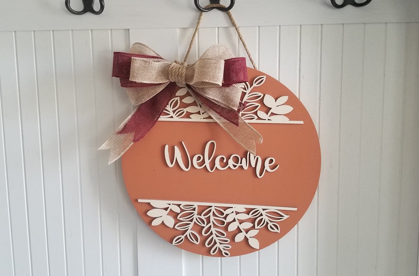 Welcome Floral Sign 2 layered. With bow included.