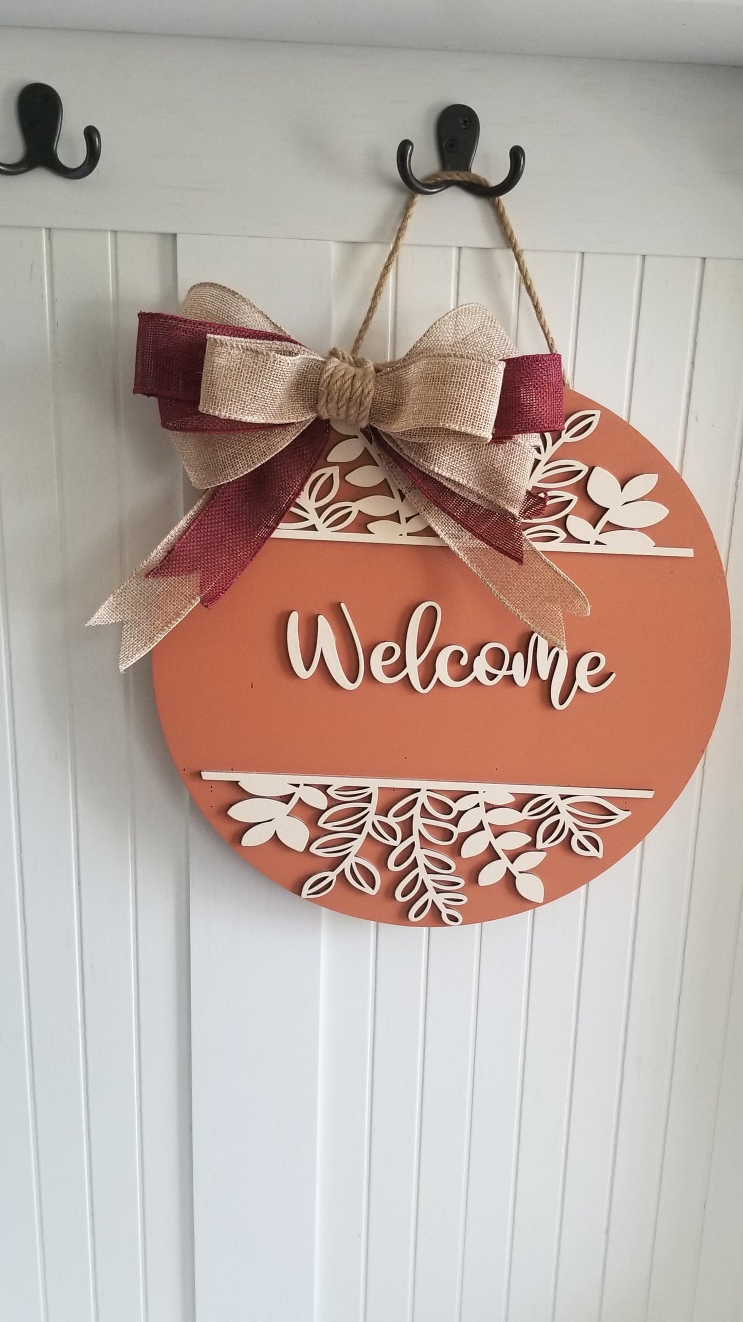 Welcome Floral Sign 2 layered. With bow included.