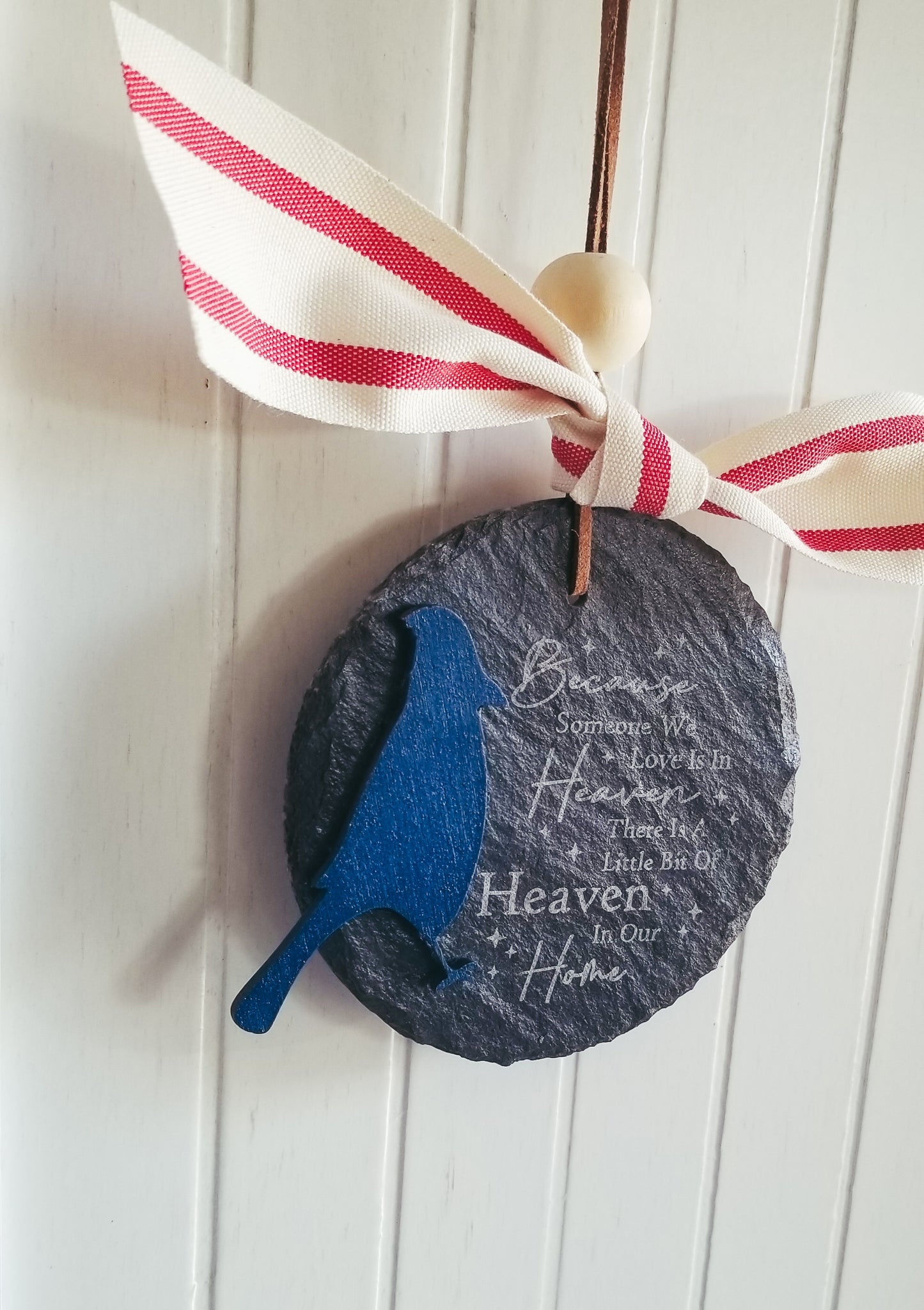 Blue Jay Slate Memorial Ornament. Christmas Ornament.  Memorial Ornament.  Heaven in our Home Ornament. 4 Inch Christmas Ornament.