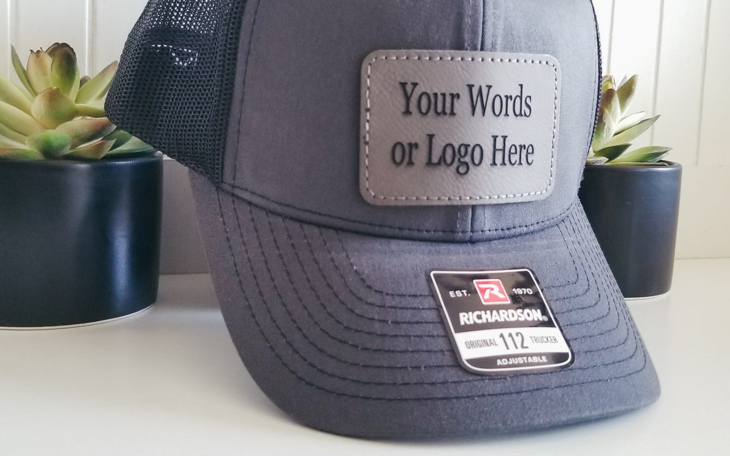 Customized Richardson 112 Trucker's Adjustable Hat. With Personalized Patches.