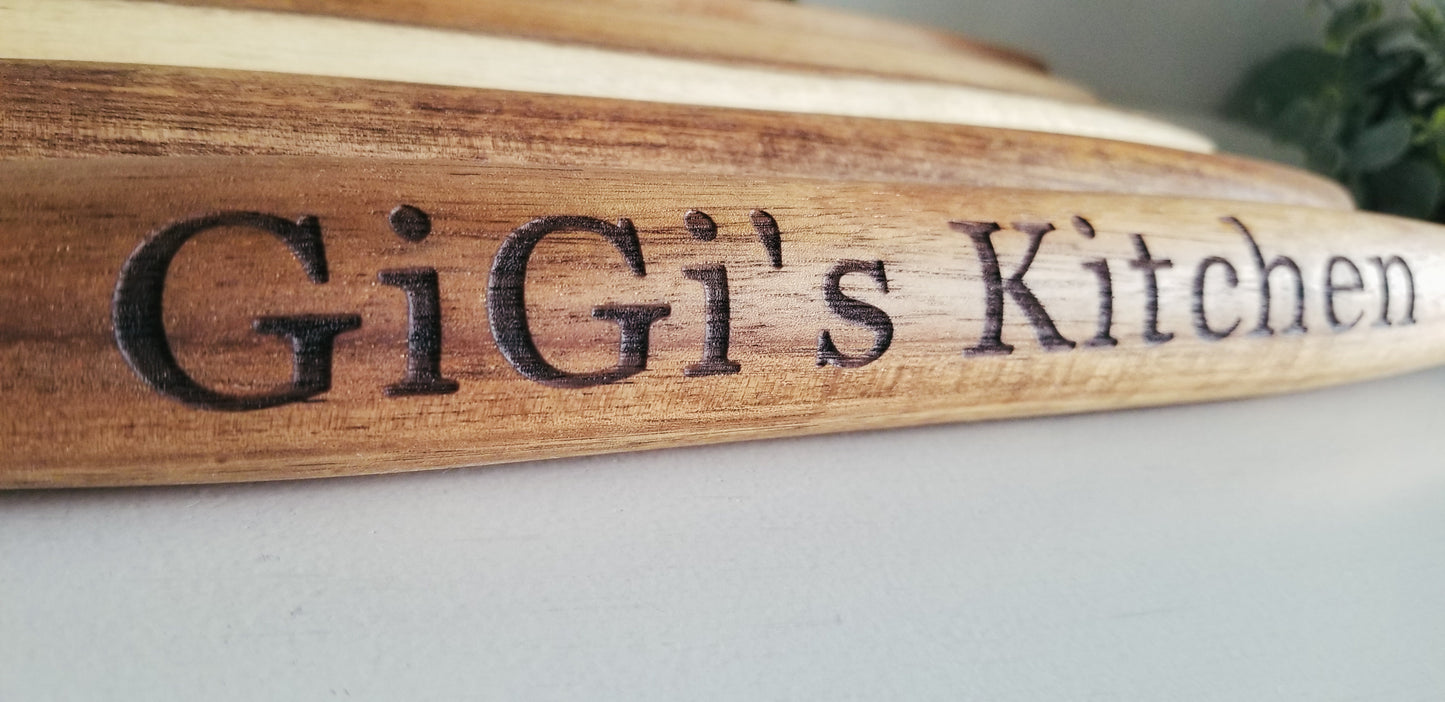 Acacia Wood Rolling Pin. Engraved Rolling Pin. Personalized Rolling Pin.