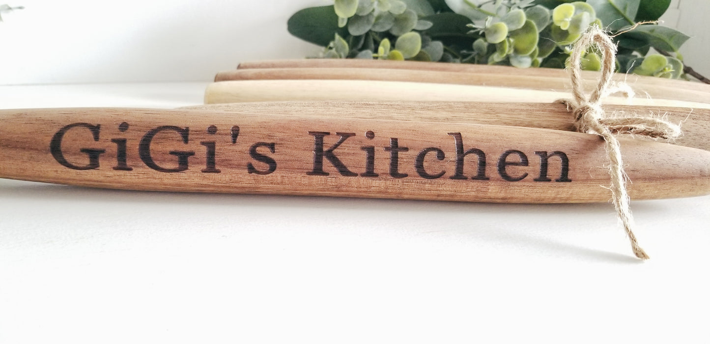 Acacia Wood Rolling Pin. Engraved Rolling Pin. Personalized Rolling Pin.