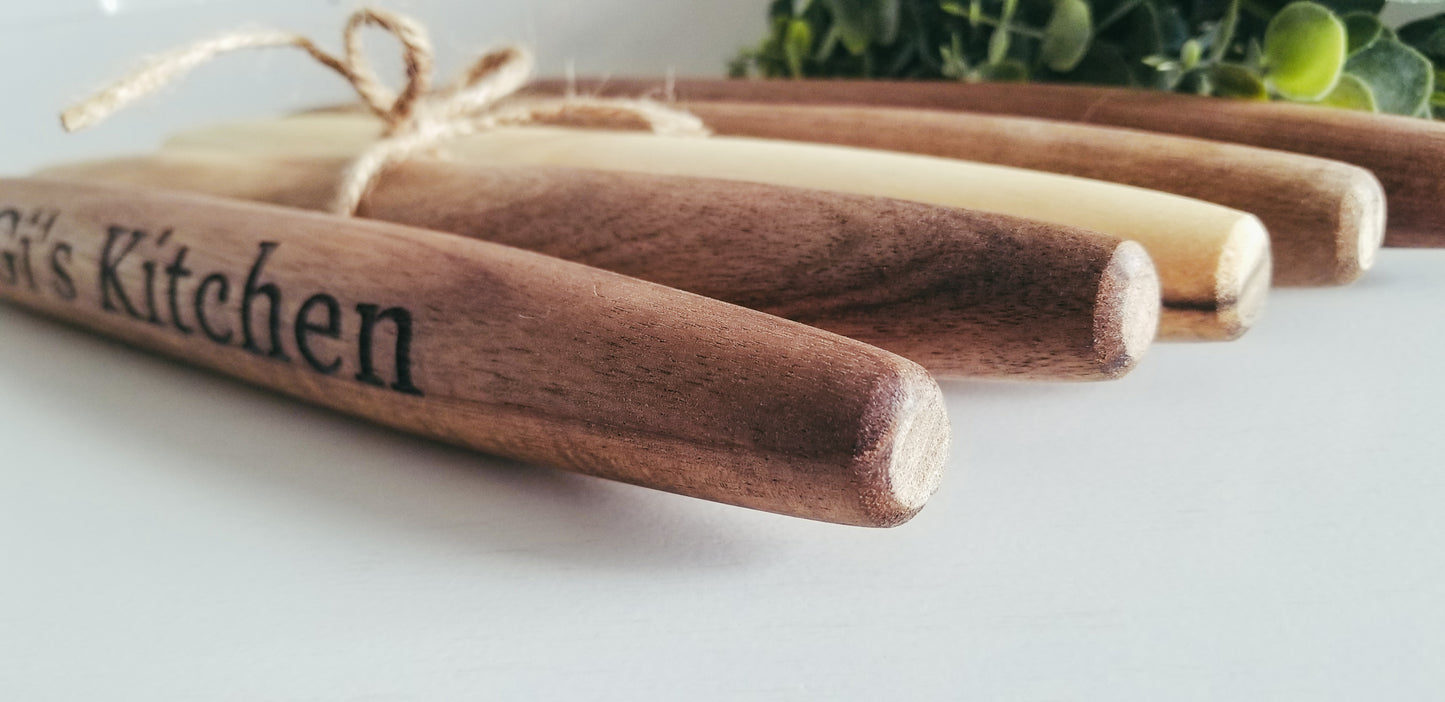 Acacia Wood Rolling Pin. Engraved Rolling Pin. Personalized Rolling Pin.