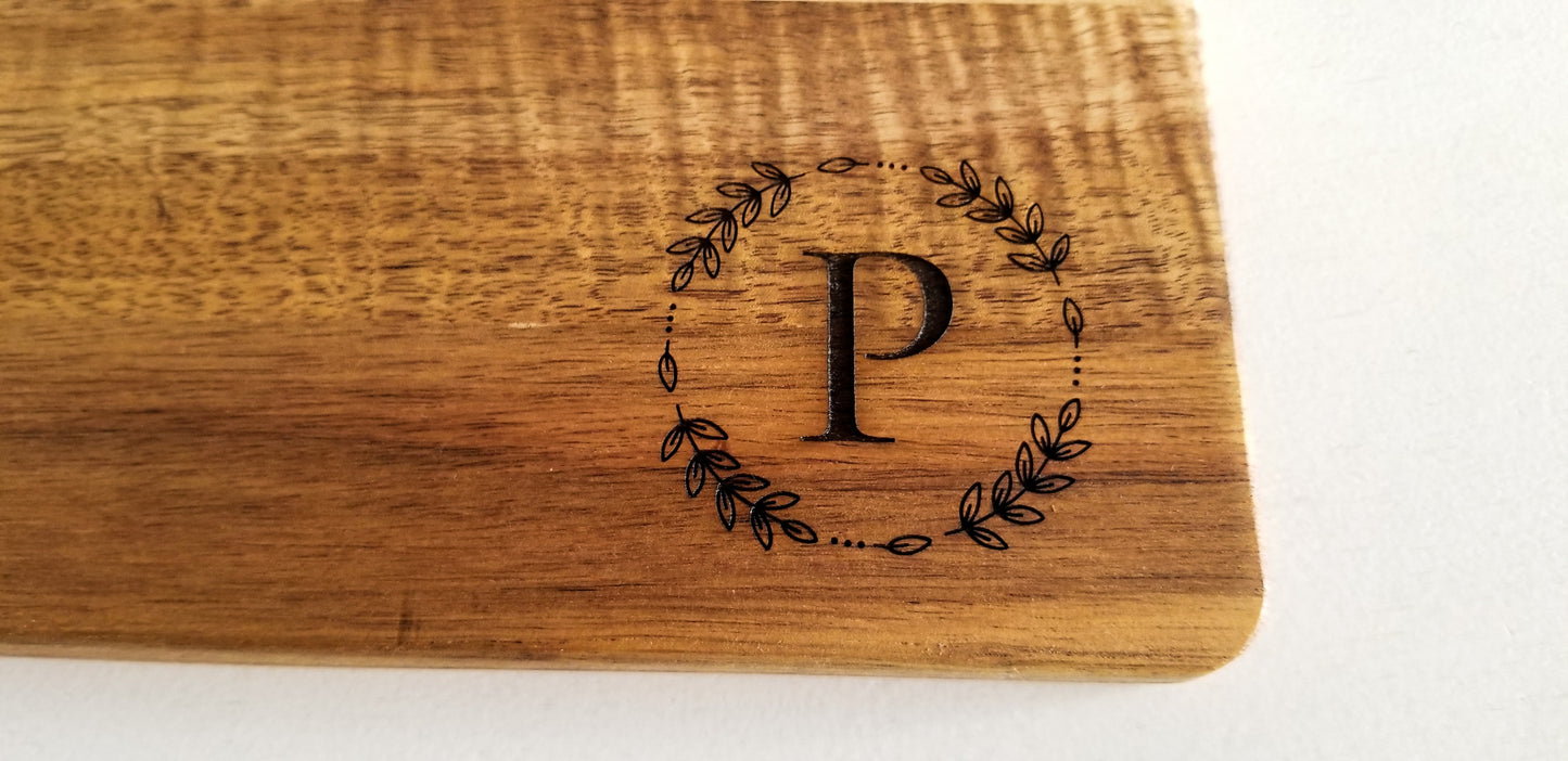 15.9 INCH Charcuterie Board Personalized,  Serving Board with handle. Monogram  Cutting Board.  Paddle Board.  Engraved Charcuterie Board.