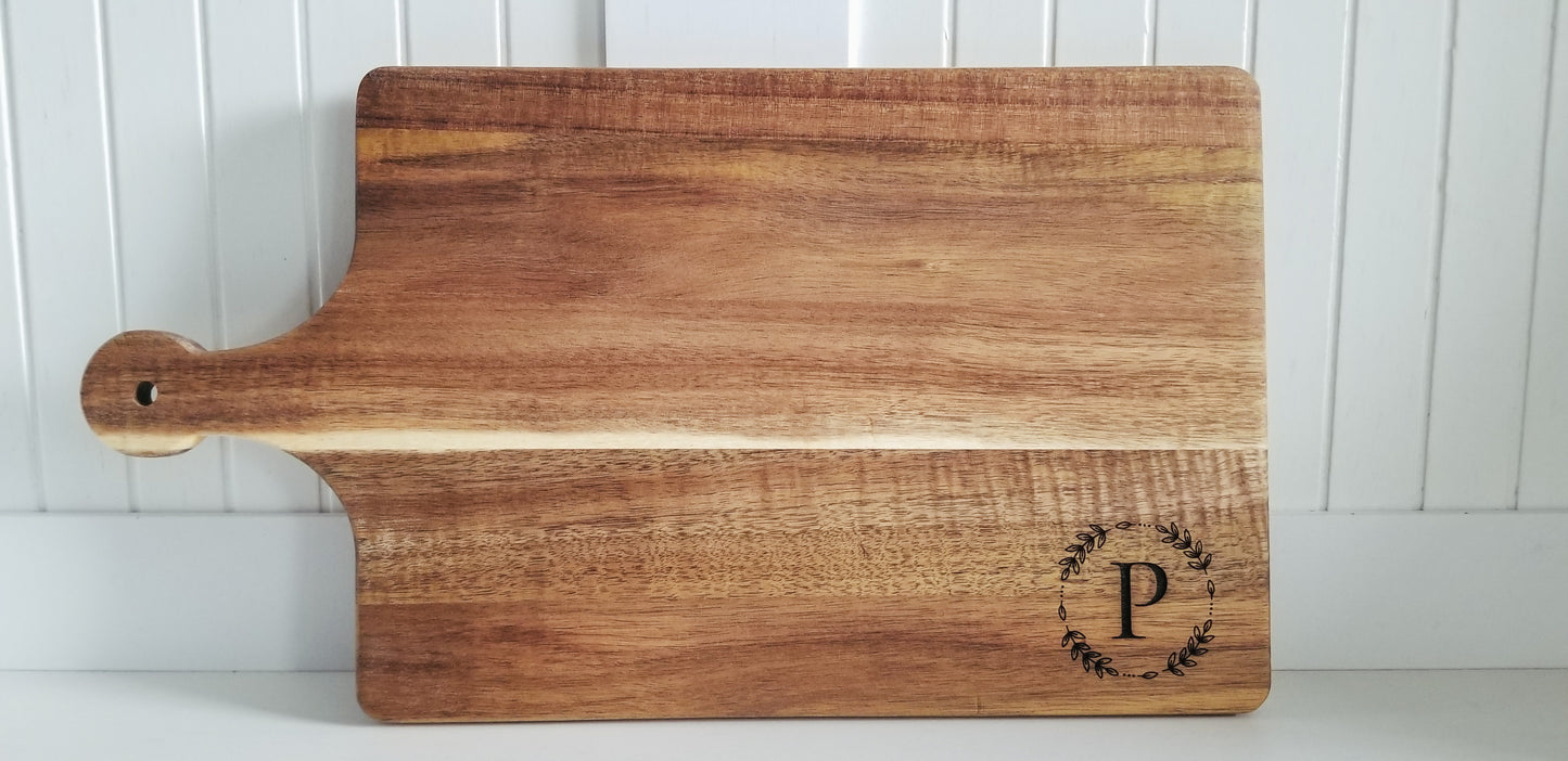 15.9 INCH Charcuterie Board Personalized,  Serving Board with handle. Monogram  Cutting Board.  Paddle Board.  Engraved Charcuterie Board.