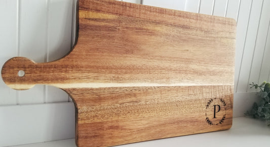 15.9 INCH Charcuterie Board Personalized,  Serving Board with handle. Monogram  Cutting Board.  Paddle Board.  Engraved Charcuterie Board.