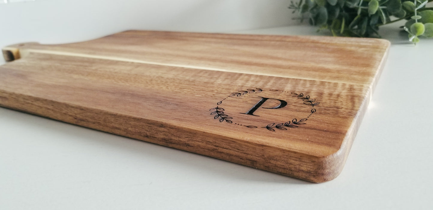 15.9 INCH Charcuterie Board Personalized,  Serving Board with handle. Monogram  Cutting Board.  Paddle Board.  Engraved Charcuterie Board.