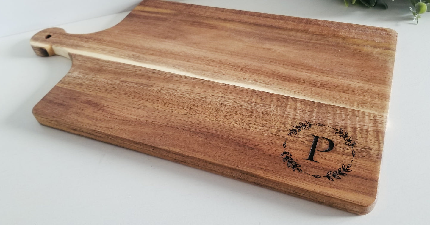 15.9 INCH Charcuterie Board Personalized,  Serving Board with handle. Monogram  Cutting Board.  Paddle Board.  Engraved Charcuterie Board.