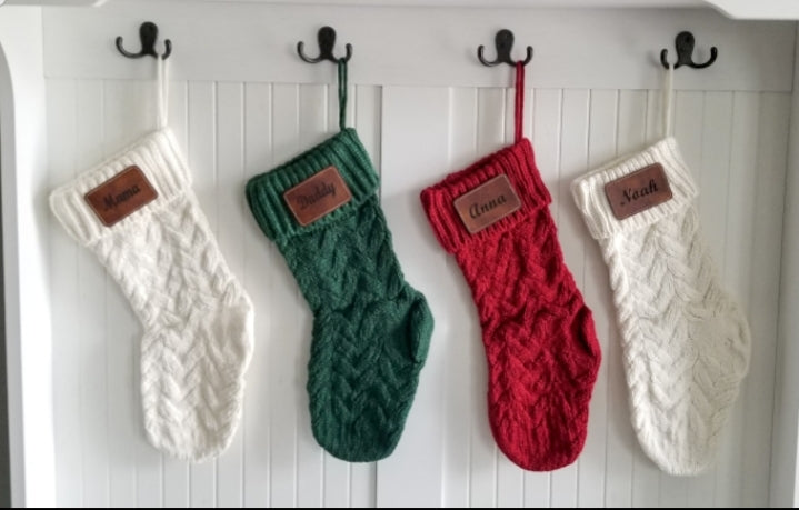 ........FOR A SET OF 4...... Personalized  Christmas Stocking.  14 Inch Custom  Knitted Christmas Stocking.