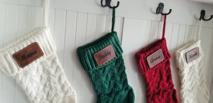 ........FOR A SET OF 4...... Personalized  Christmas Stocking.  14 Inch Custom  Knitted Christmas Stocking.