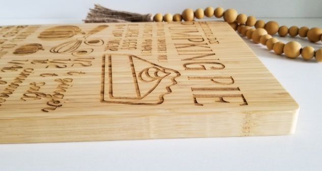 Rectangle  Bamboo Cutting Board Engraved With Recipe. Length 13.8, Width  9.8 and Depth 0.8 inches.