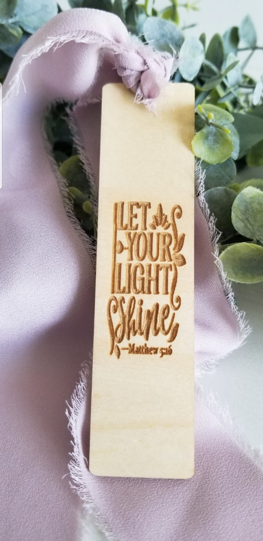 Let Your Light Shine Engraved Wooden Bookmark