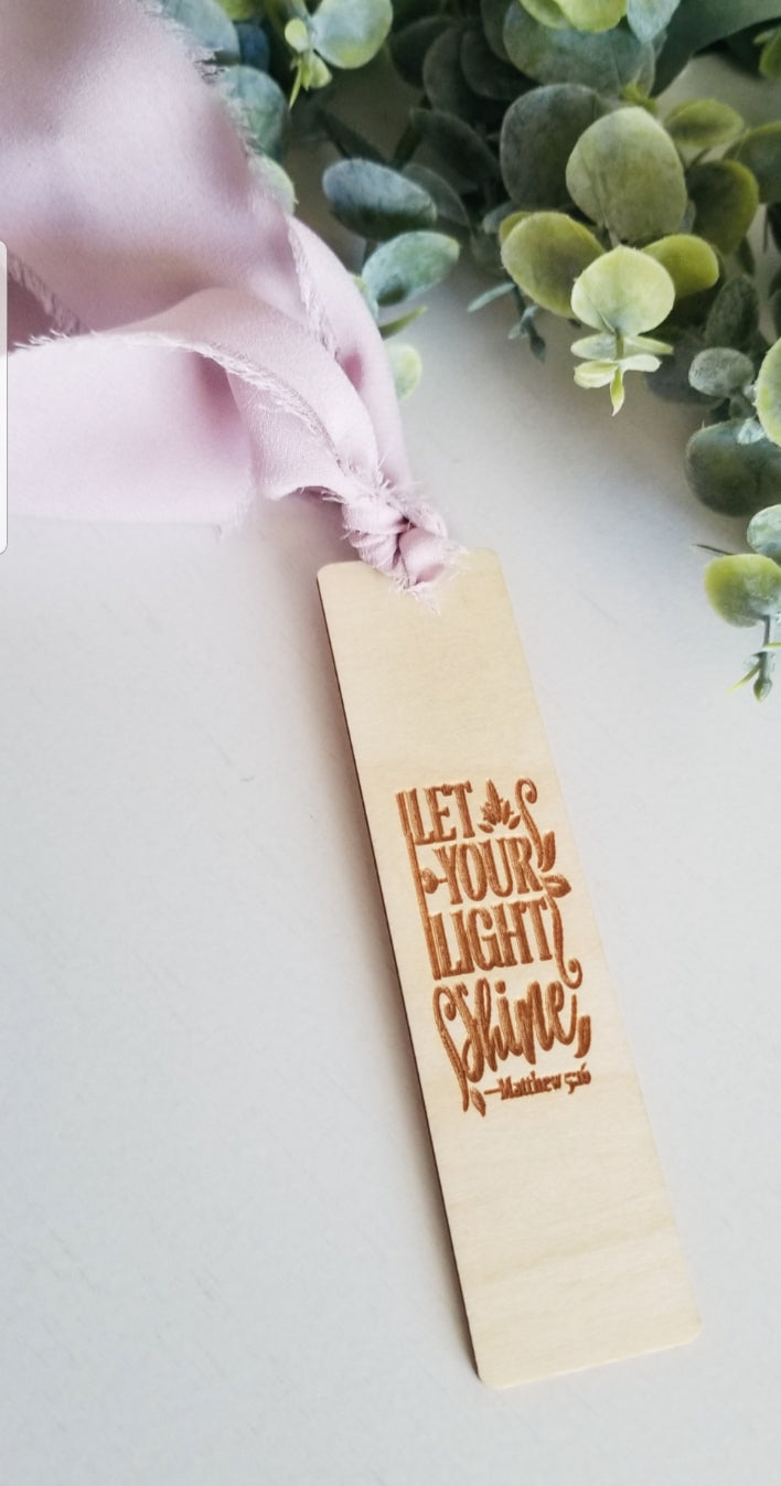 Let Your Light Shine Engraved Wooden Bookmark