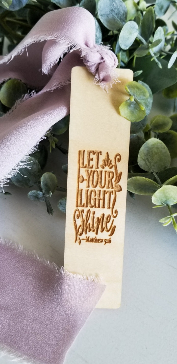 Let Your Light Shine Engraved Wooden Bookmark