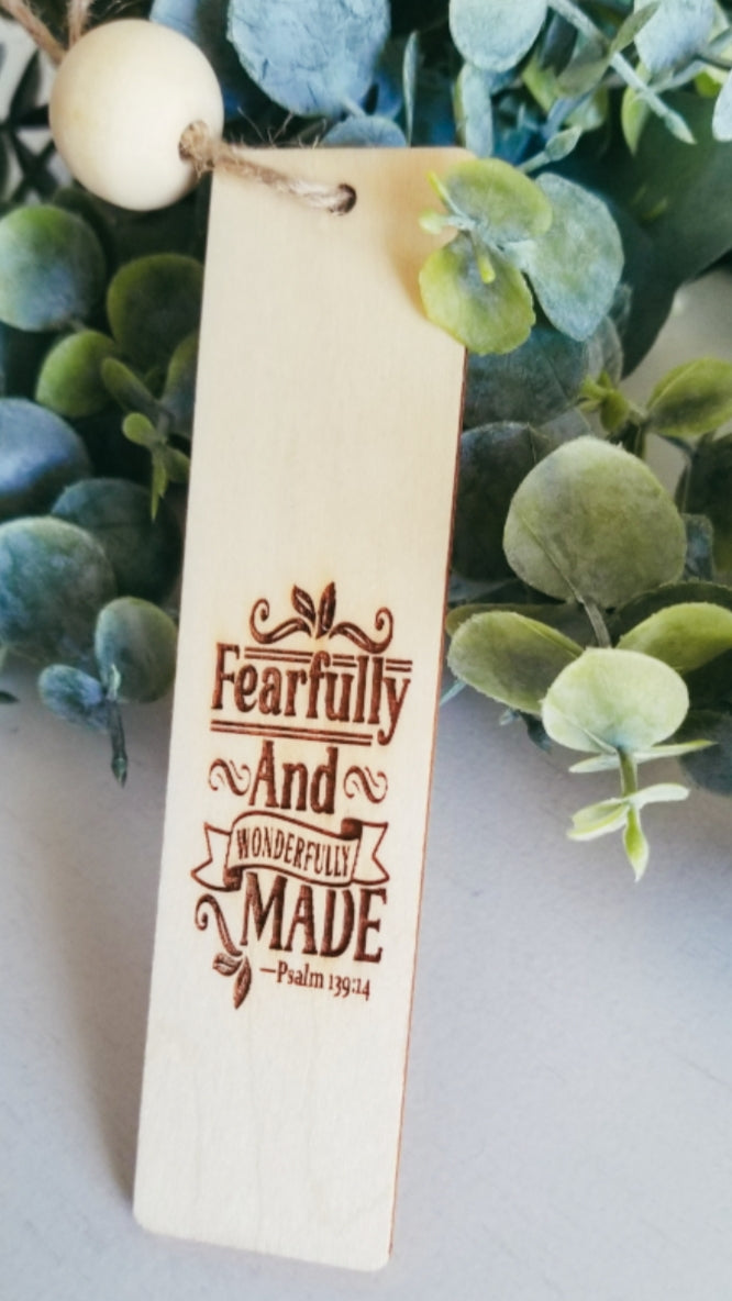 Fearfully And Wonderfully Made Engraved Wooden Bookmark