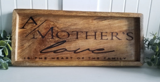 Acacia wood catch all tray. Key tray. Family tree tray. Tray for Mother/Dad.  Gift. Birthday gift. Dad gift. Mom gift. Grandparent gift. New home/realtor gift.