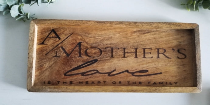 Acacia wood catch all tray. Key tray. Family tree tray. Tray for Mother/Dad.  Gift. Birthday gift. Dad gift. Mom gift. Grandparent gift. New home/realtor gift.