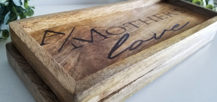 Acacia wood catch all tray. Key tray. Family tree tray. Tray for Mother/Dad.  Gift. Birthday gift. Dad gift. Mom gift. Grandparent gift. New home/realtor gift.