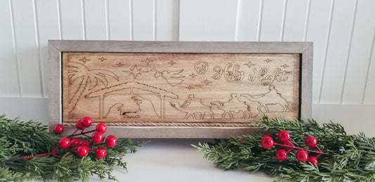 Rustic Farmhouse Style Sign. Wooden Nativity Scene Sign. 2 Layered Wooden Engraved Nativity Scene Sign.