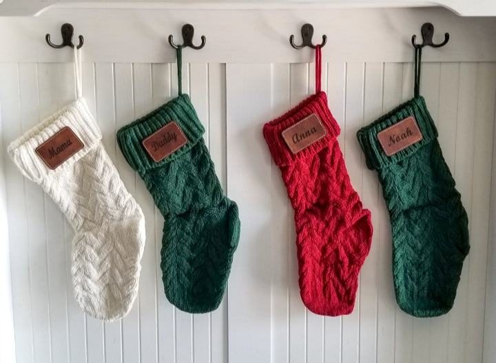 ........FOR A SET OF 4...... Personalized  Christmas Stocking.  14 Inch Custom  Knitted Christmas Stocking.