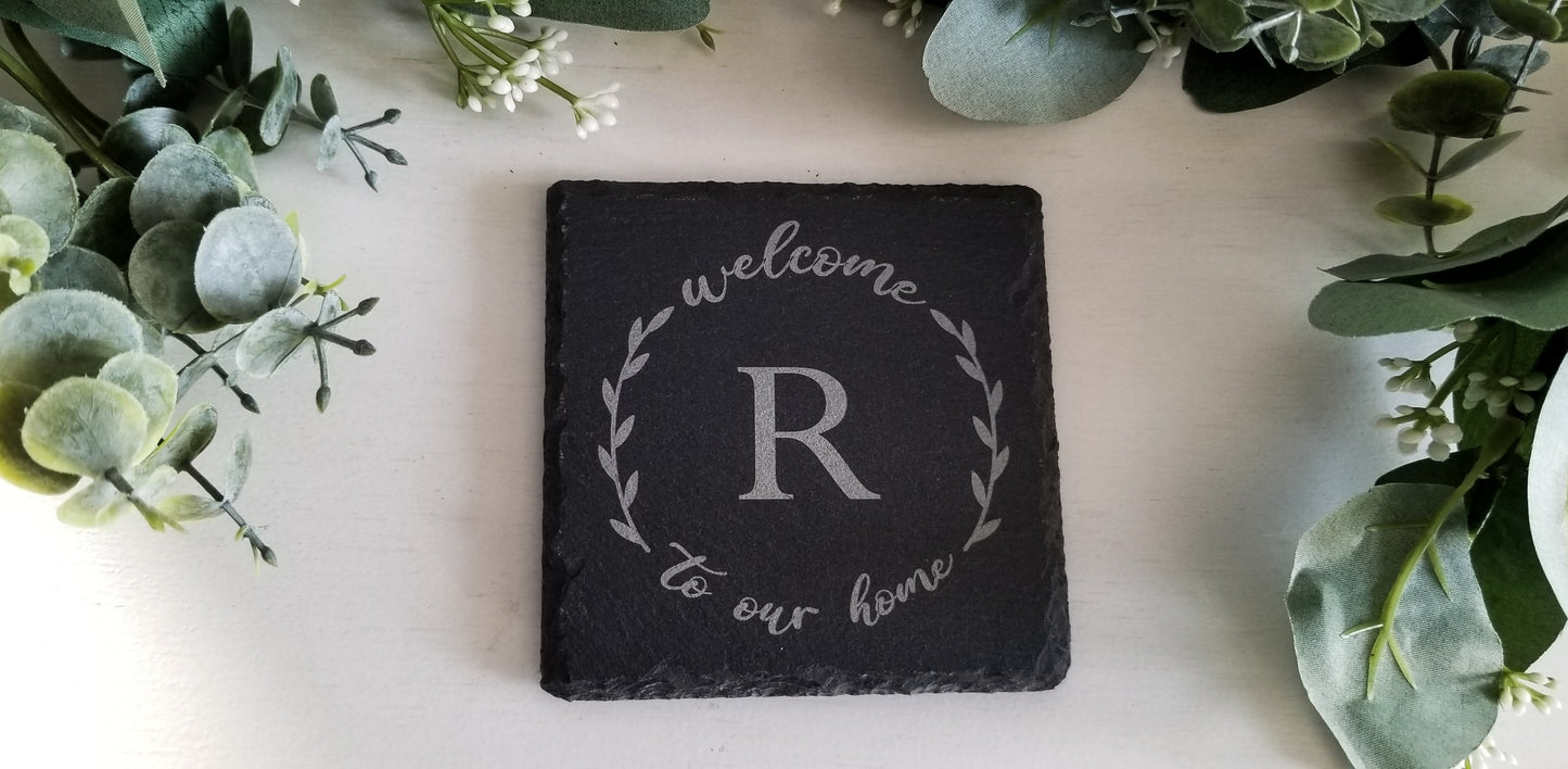 Set of 4 custom slate coasters. Gifts. Birthday gift.  Mom gift. Dad gift. Christmas gift. New home gift. Realtor gift ...